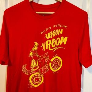 Revival Cycles red ‘puro pinche vroom vroom’ wolf on motorbike graphic tee sz XL